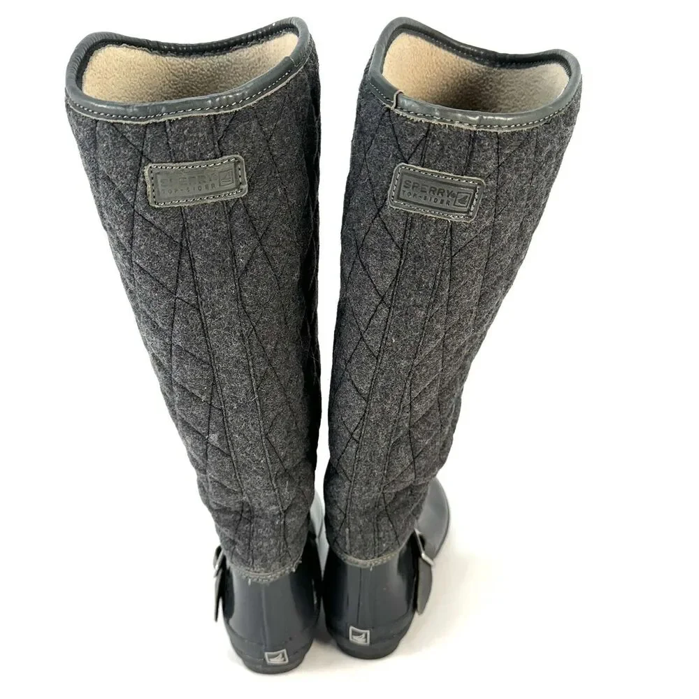 Women Sperry Top Sider Tall Quilt Rubber Riding Boots Size 7 Lined Gray 9769696